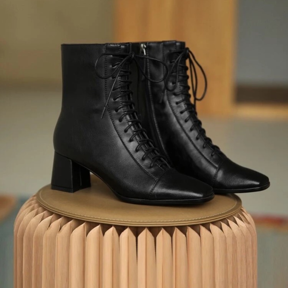 square toed lace up boots with heel